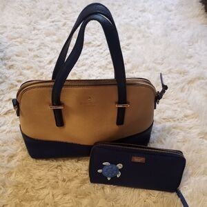 Kate Spade Rare Turtle Wallet With Tan And Navy Matching Bag